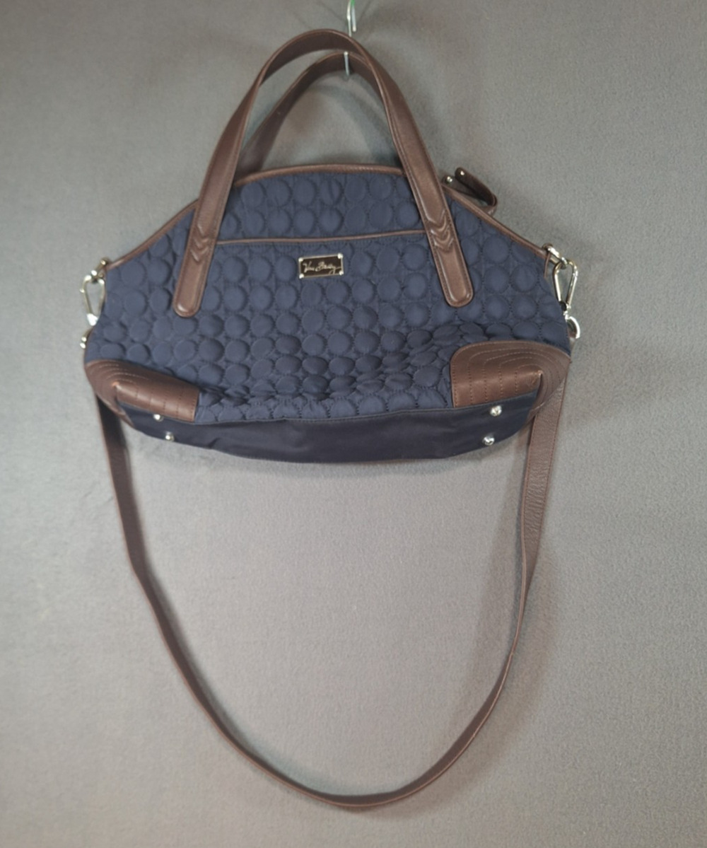 VERA BRADLEY Round Quilted with Brown Leather Trimmed Crossbody/ CarryOn Bag